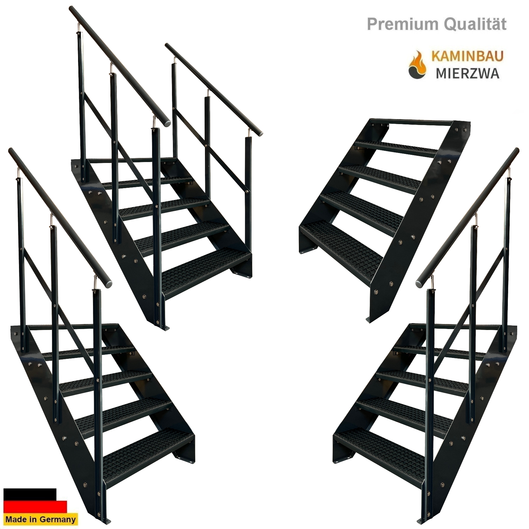 Wangentreppe Geländer 5 Stu. Ganz Pulverlackiert H:95cm