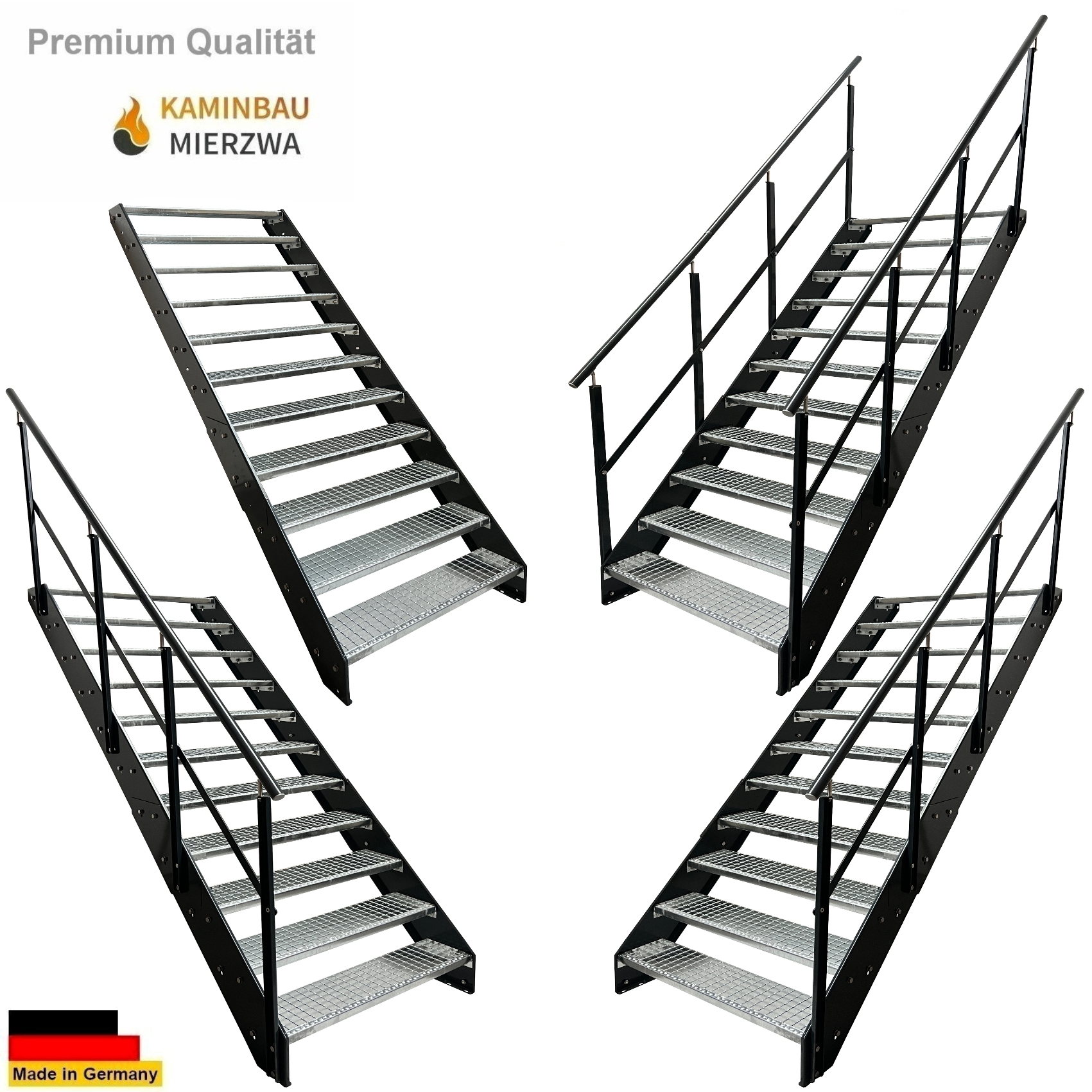 Wangentreppe Geländer 11 Stu. Wangen und Geländer Pulverlackiert H:209cm