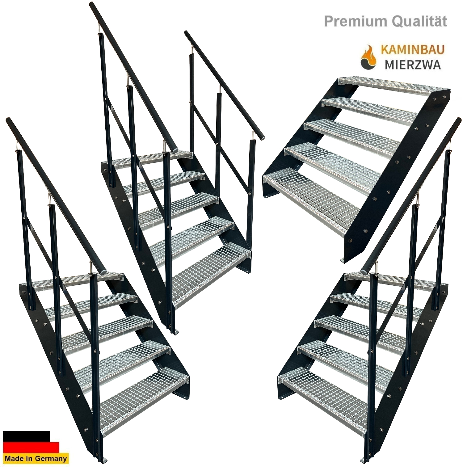 Wangentreppe Geländer 5 Stu. Wangen und Geländer Pulverlackiert H:95cm