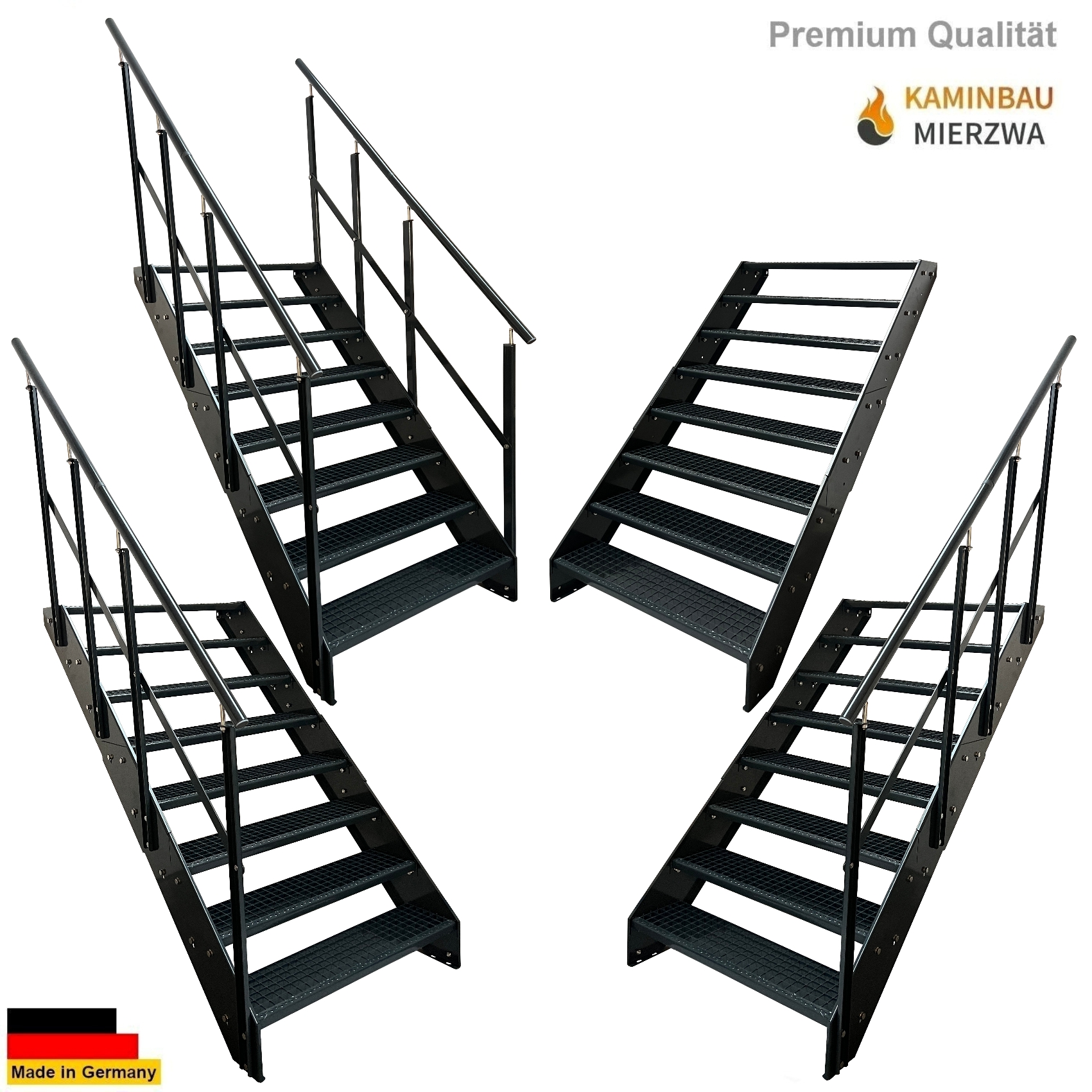 Wangentreppe W2 Geländer 8 Stu. Ganz Pulverlackiert H:152cm