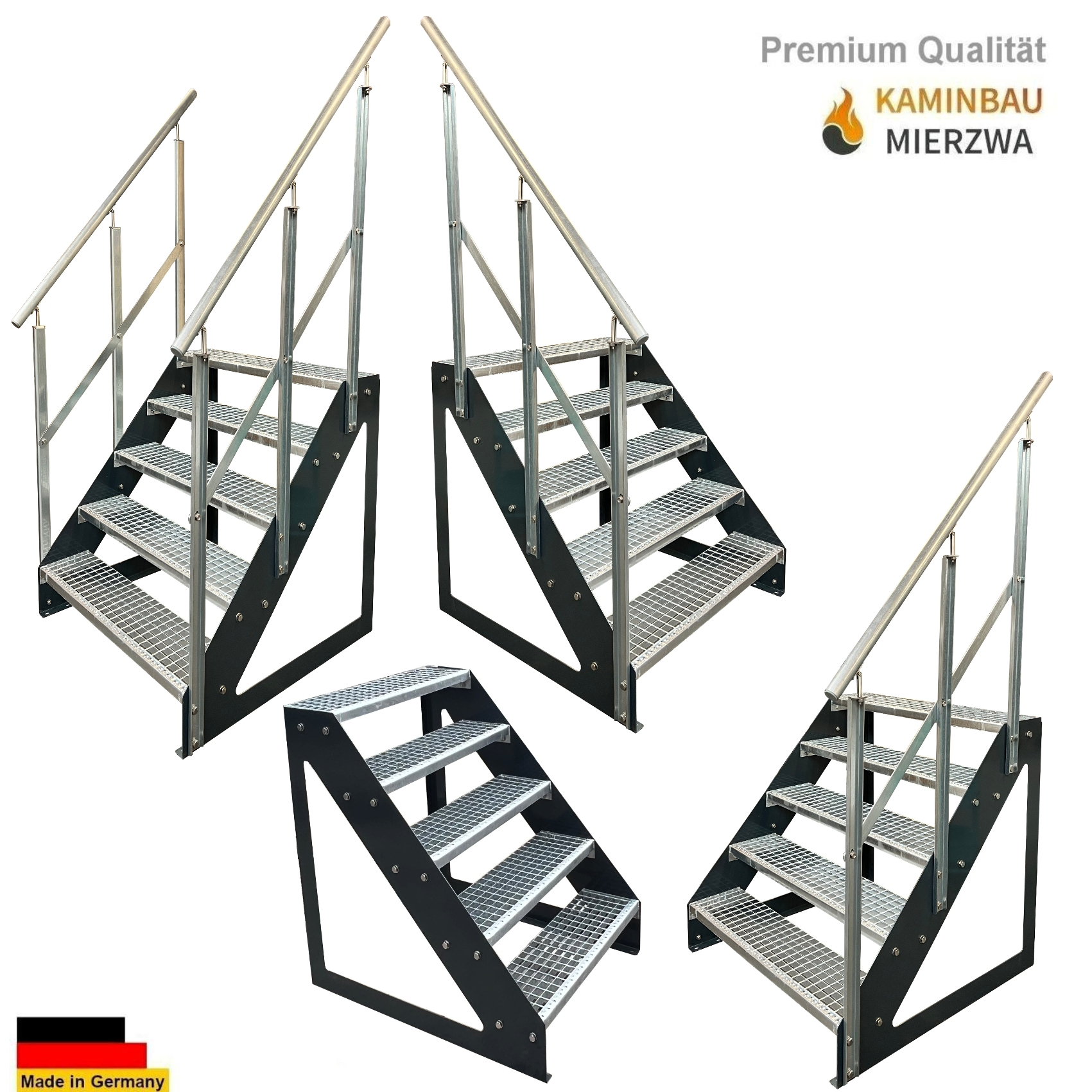 Treppe Freistehend Geländer 5 Stu. Wangen Pulverlackiert H:95cm