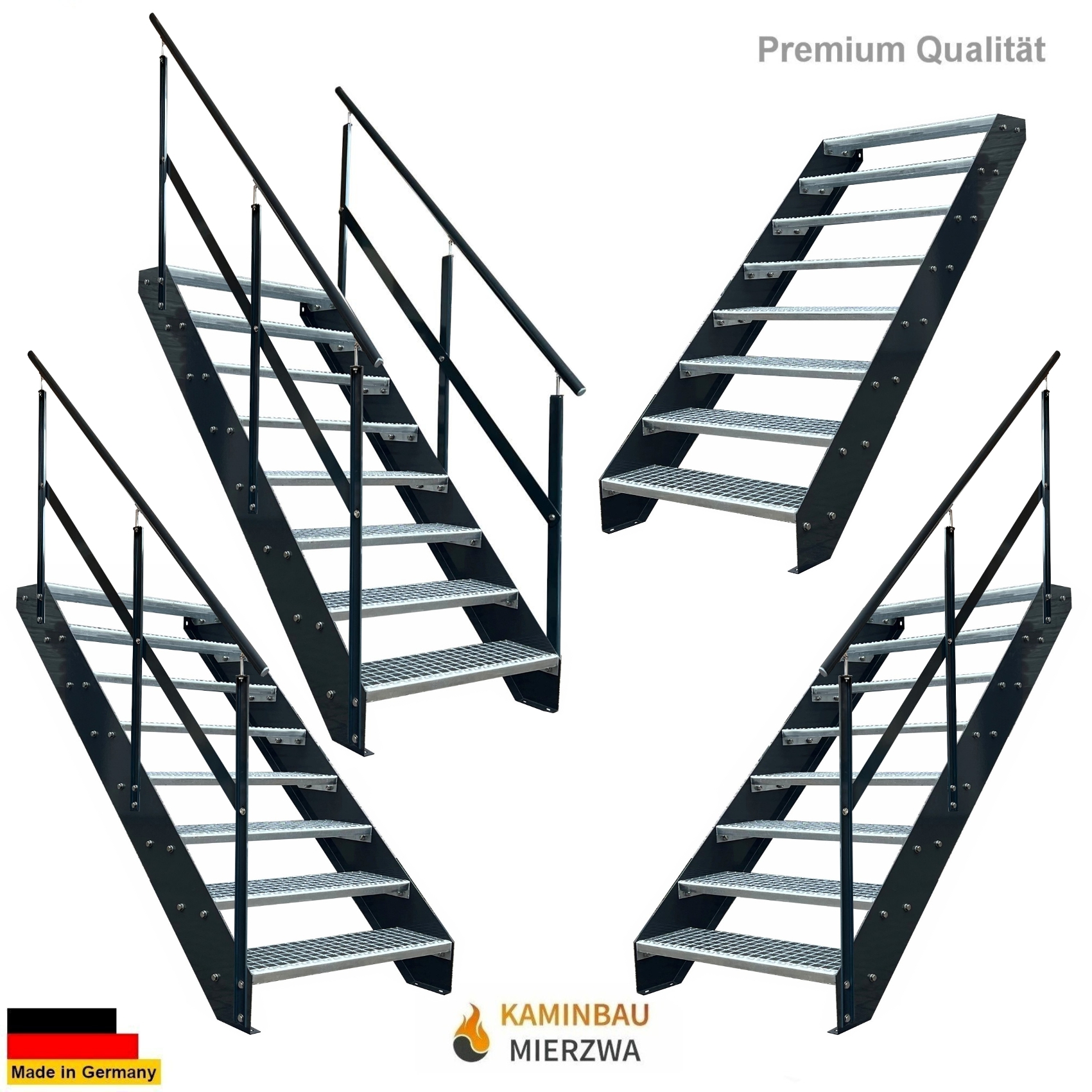 Wangentreppe Geländer 8 Stu. Wangen und Geländer Pulverlackiert H:152cm