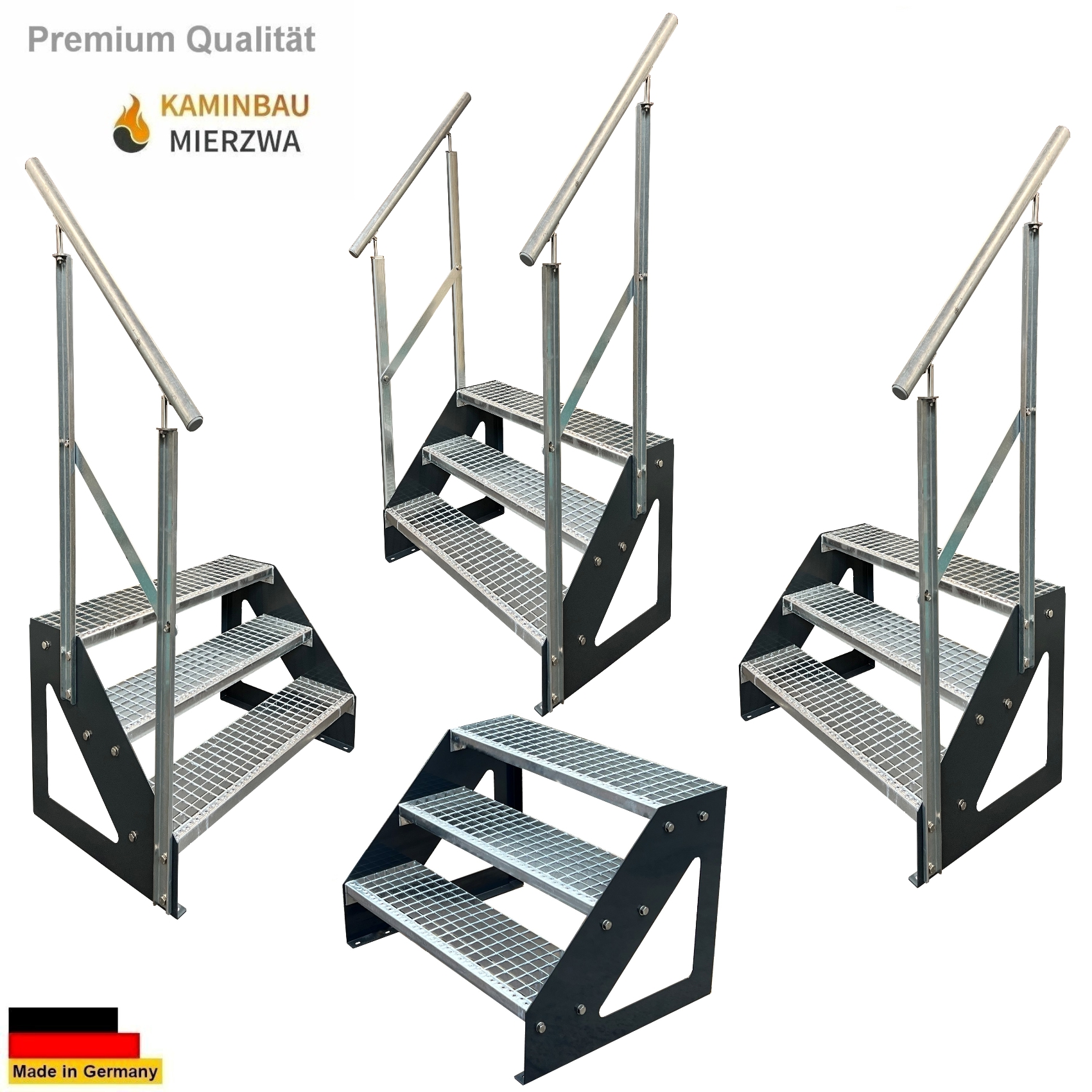 Treppe Freistehend Geländer 3 Stu. Wangen Pulverlackiert H:57cm