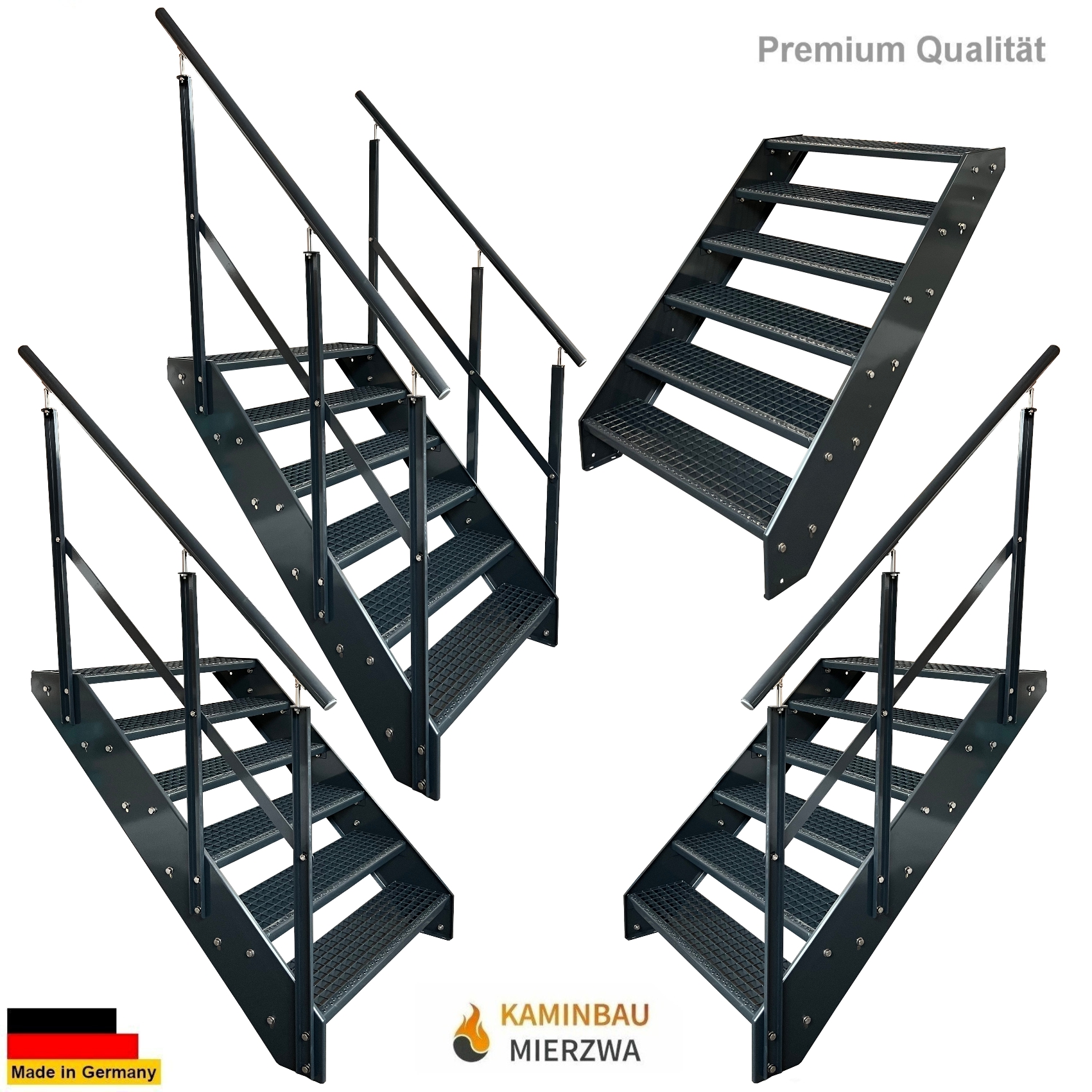 Wangentreppe Geländer 6 Stu. Ganz Pulverlackiert H:114cm