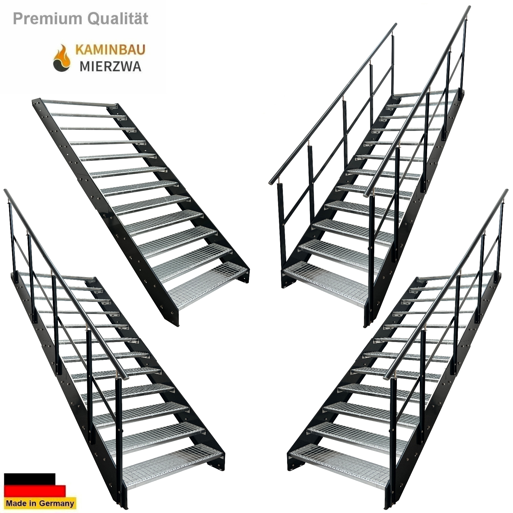 Wangentreppe Geländer 12 Stu. Wangen und Geländer Pulverlackiert H:228cm