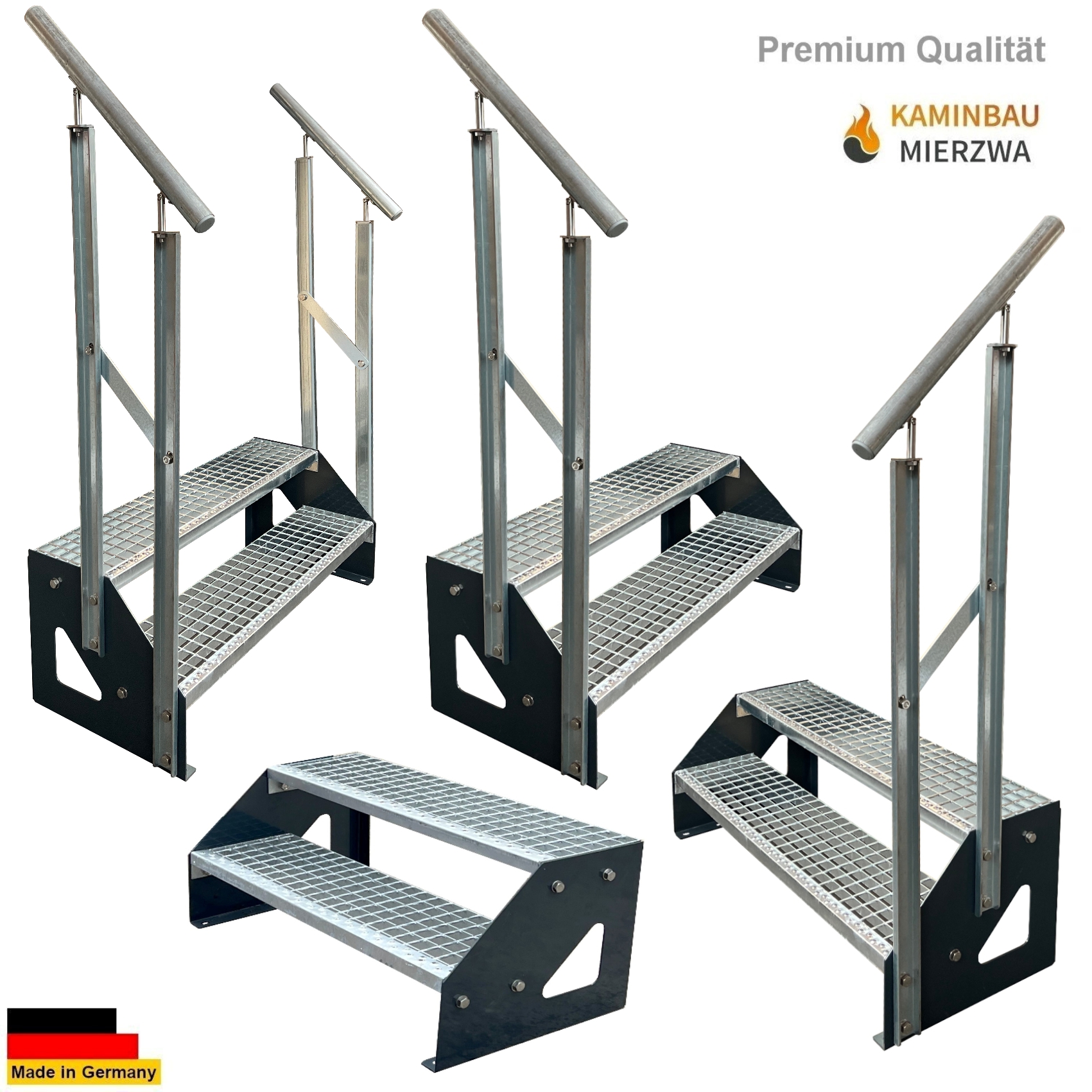 Treppe Freistehend Geländer 2 Stu. Wangen Pulverlackiert H:38cm
