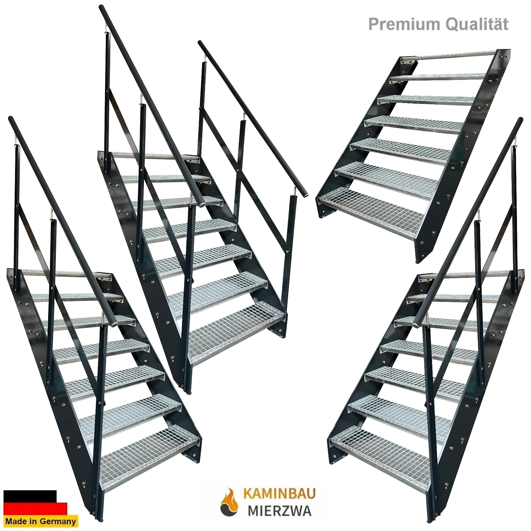 Wangentreppe Geländer 7 Stu. Wangen und Geländer Pulverlackiert H:133cm