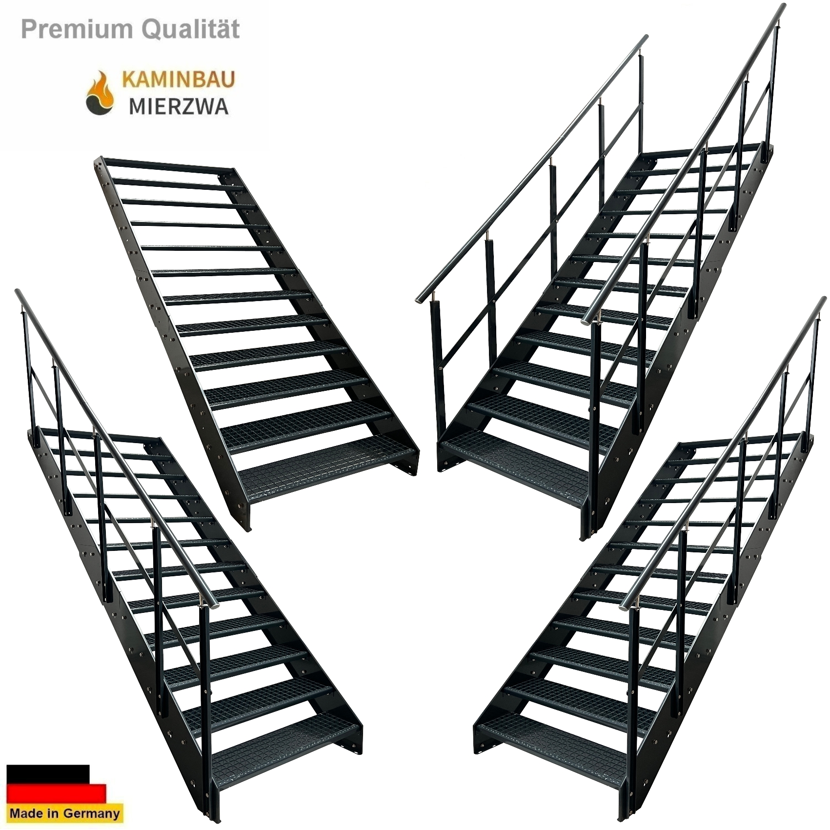 Wangentreppe Geländer 12 Stu. Ganz Pulverlackiert H:228cm