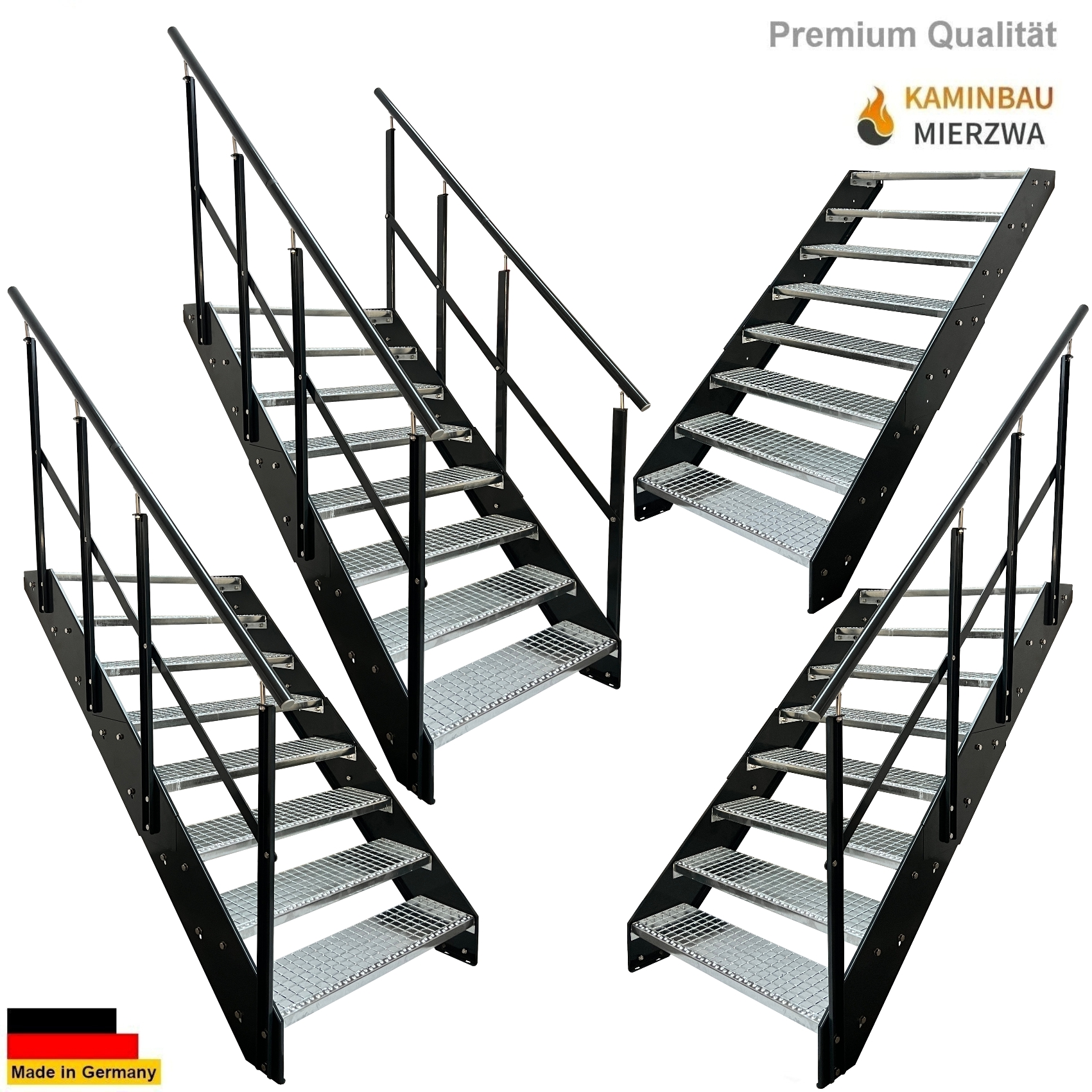 Wangentreppe W2 Geländer 8 Stu. Wangen und Geländer Pulverlackiert H:152cm