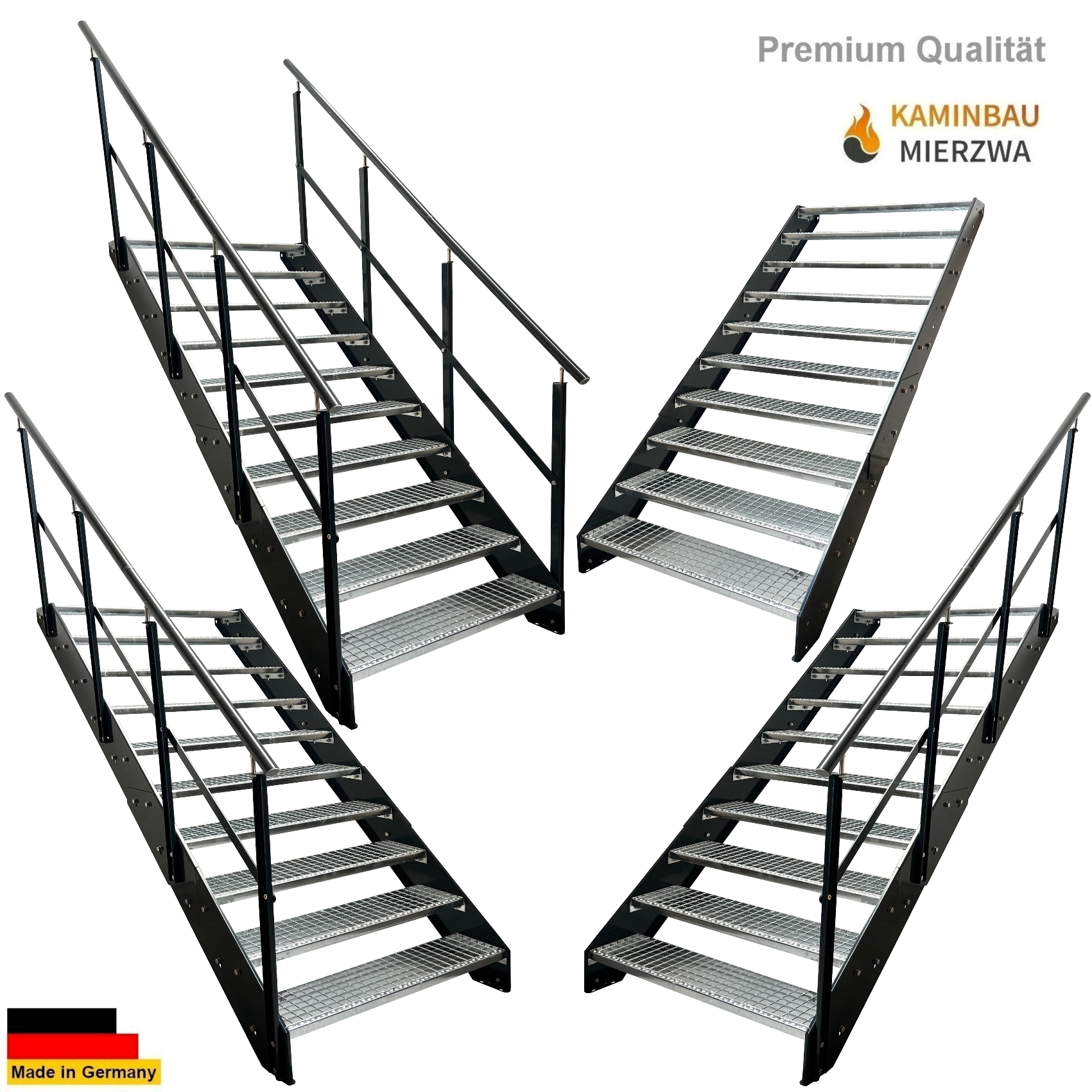 Wangentreppe Geländer 10 Stu. Wangen und Geländer Pulverlackiert H:190cm