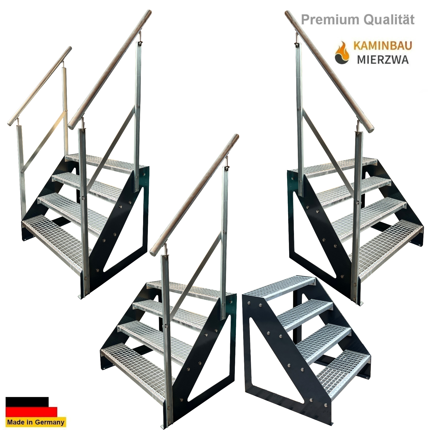 Treppe Freistehend Geländer 4 Stu. Wangen Pulverlackiert H:76cm