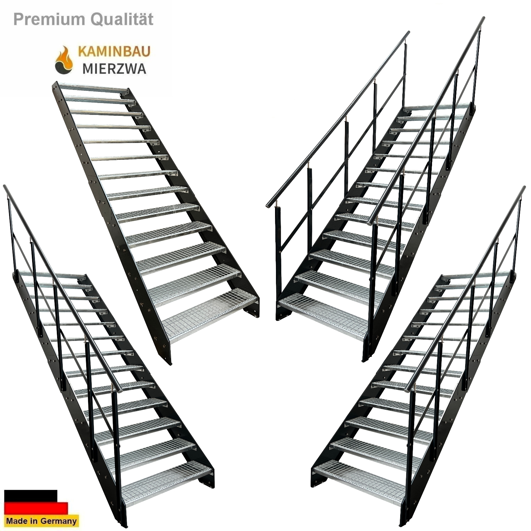 Wangentreppe Geländer 13 Stu. Wangen und Geländer Pulverlackiert H:247cm